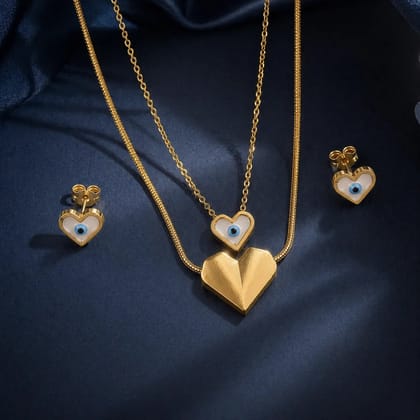Elegant Heart Design Necklace Set with Evil Eye Charm Party Wear for Women