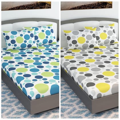 Blue and Yellow Colorful Polka Dots Set of 2 Combo Bedsheet for King Size Bed-King / Blue and Yellow / GB_2032-2033-KB