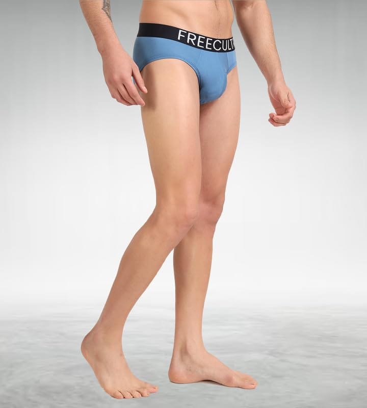 FREECULTR Men's Underwear Organic Cotton (Ultrasoft Waistband) Premium Snug-Fit Brief Pack of 1-Shadow Blue