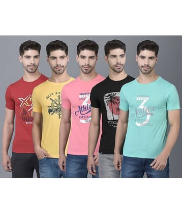 Dollar Cotton Blend Regular Fit Printed Half Sleeves Men's T-Shirt - Multicolor ( Pack of 5 )