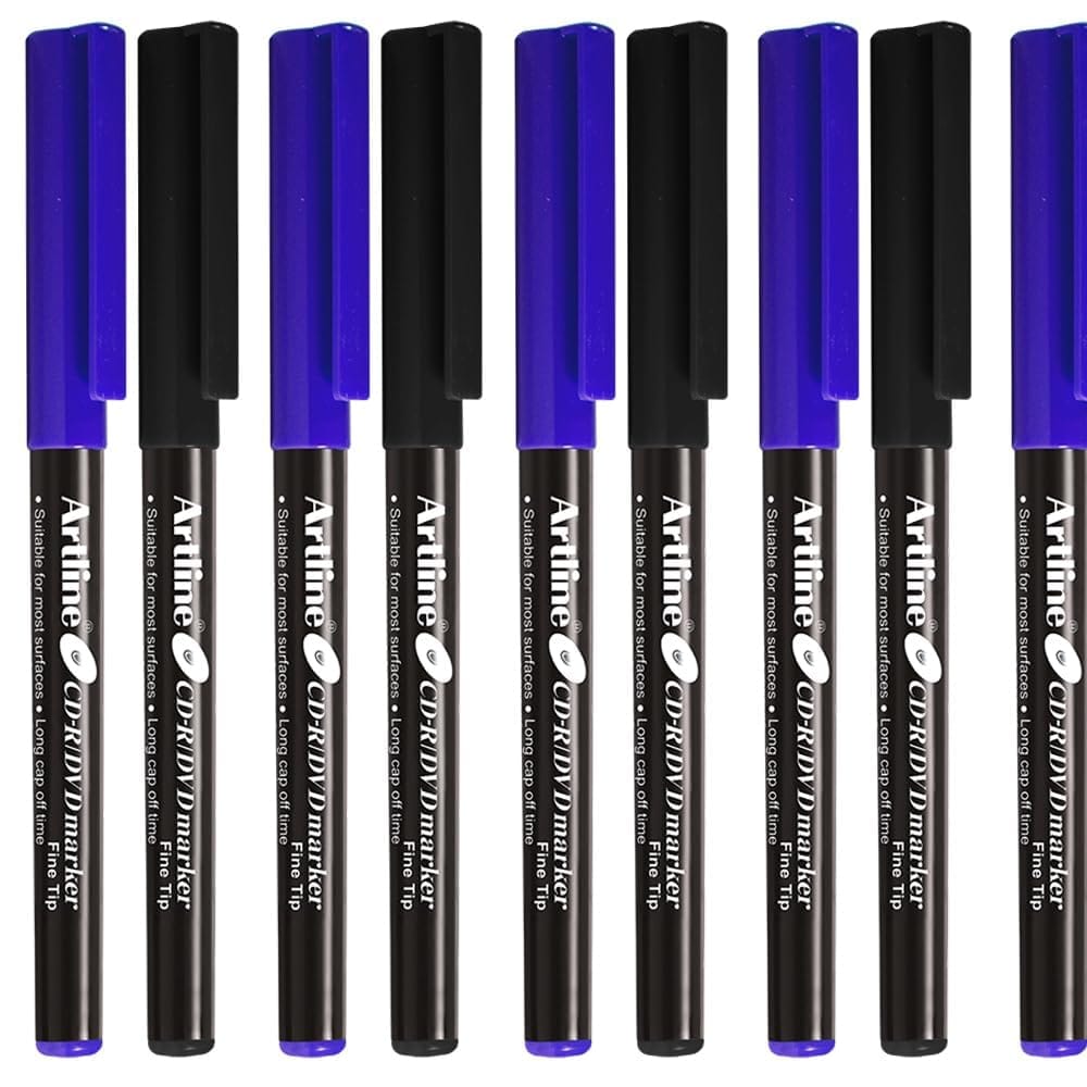 Artline CDR/DVD Marker Black Pack of 10 X 3 Packs, Blue Pack of 10 X 2 Packs (50 DVD's Markers) | On Multiple Surface: Metal, Plastic/OHP, Glass/Porcelain & Carton