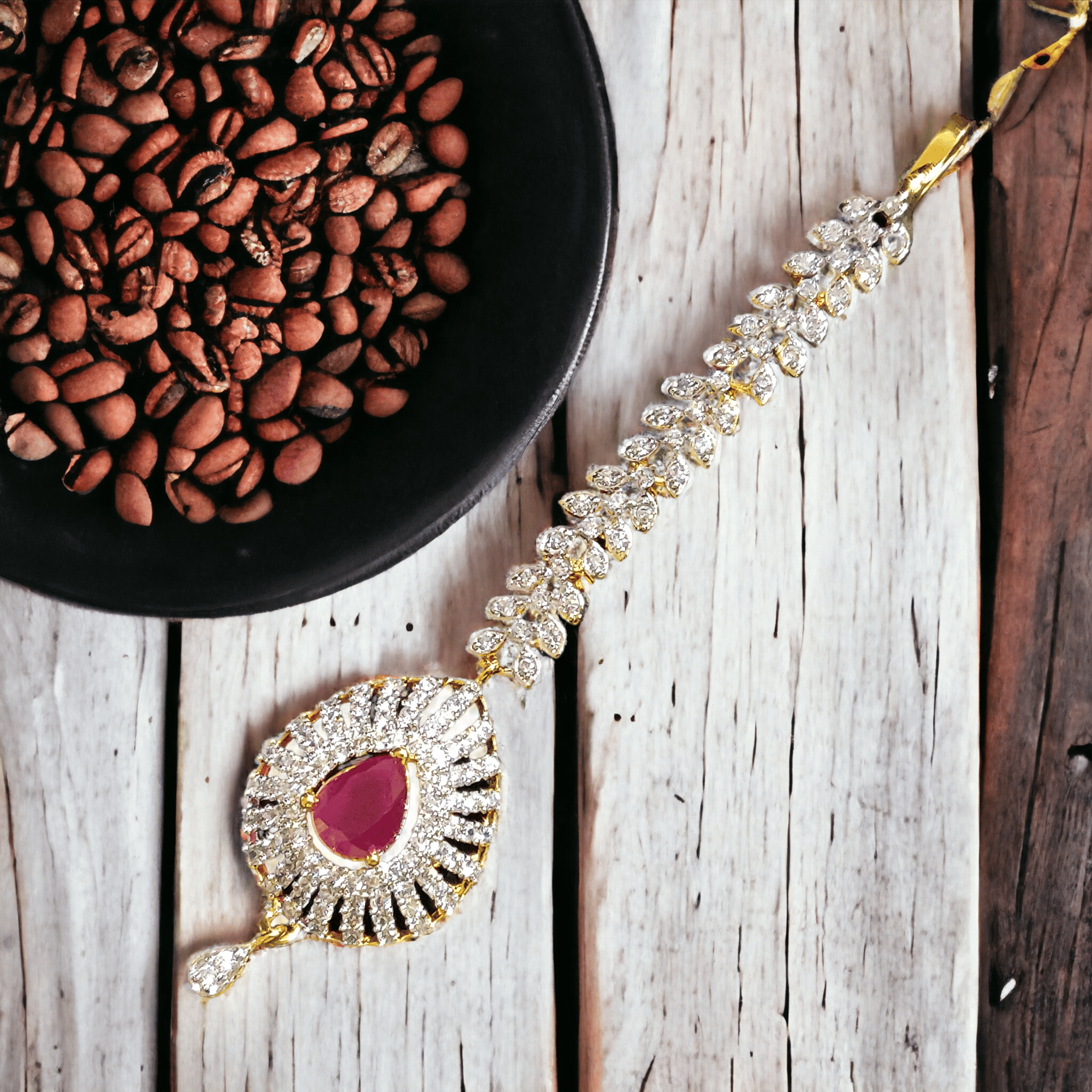 Moonlit Serenity Tika-Red-White / Rhodium