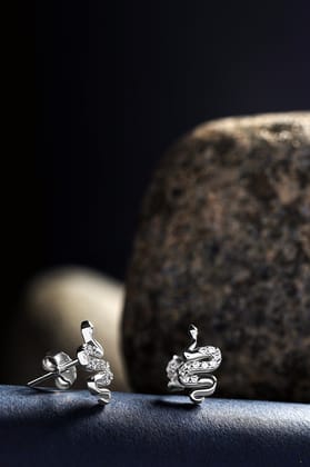 Serpenti-cz snake stud pair-Rhodium plated