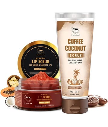 TNW - The Natural Wash Coffee Coconut Scrub and Lip Scrub Exfoliation of Skin and Lips Cleanser 100 mL Pack of 2