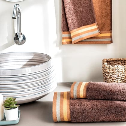 DDECOR - Zest Collection 100% Cotton Bomboo Plains And Textures Pattern 500TC Hand Towel |40 CM X 60 CM| - Brown