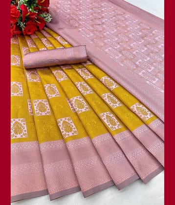 Apnisha Banarasi Silk Solid Saree With Unstitched Blouse Piece ( Orange )