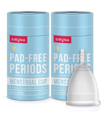 Sirona Reusable Menstrual Cup for Women - Small Size with Pouch (Pack of 2), Ultra Soft, Odour and Rash Free, No Leakage