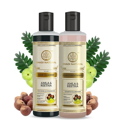 Khadi Natural Amla & Reetha Hair Cleanser & Conditioner Combo – Pack of 2 - 210ml Each Khadi Natural Amla & Reetha Hair Cleanser & Conditioner Combo – Pack of 2 - 210ml Each