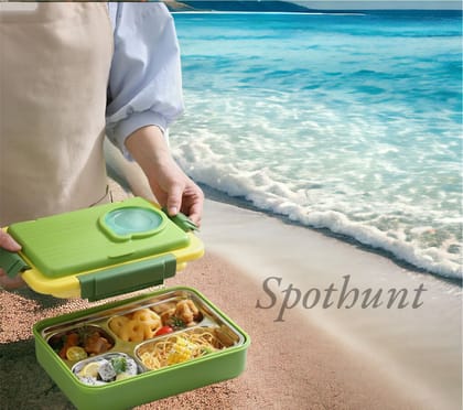 Spothunt stainless steel Lunch Box 1100 ML + 150 ML Stainless Steel Leak Proof 8 Compartment Lunch Box for Kids & Adults Stainless Steel Bento Box Lunch Box (Large Size)