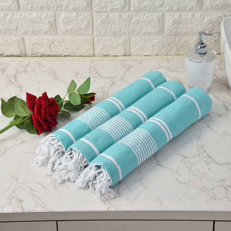 Furnofy Cotton 250 GSM Bath Towel Set Blue (Pack Of 3)