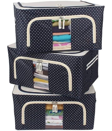 Organisers Storage Box for Clothes 66 Liter Capacity Wardrobe Organizer for Clothes Storage Foldable Steel Frame with Zipper Clear Window with Handle (66 Ltr - Pack of 1)