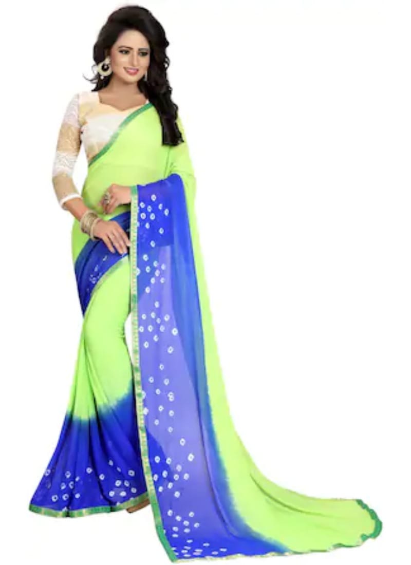Generic Women's Chiffon Saree (Parrot Green, 5 - 6 Mtrs)
