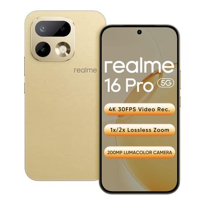 realme 16 Pro 5G Smartphone 8+128GB Master Gold, 144Hz AMOLED Display, 7000mAh Battery, 80W SuperVOOC, 200MP Primary Camera 50MP Front Camera, MediaTek 7300-Max Processor, IP69 Master Gold