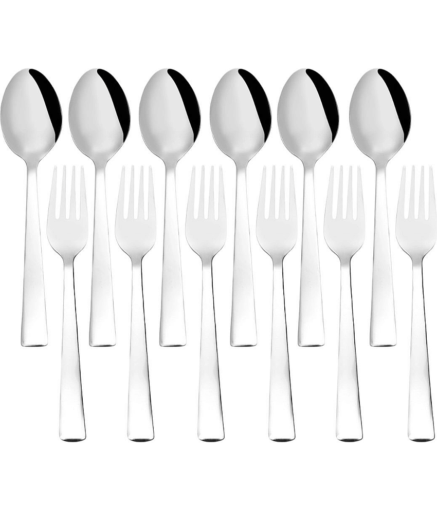 Cutlux Cutlery Set Stainless Steel Plain Cutlery Set Silver ( Pack of 12 )