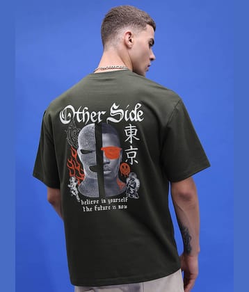Highlander Men Polyester Oversized Fit Printed T-Shirt ( Olive )