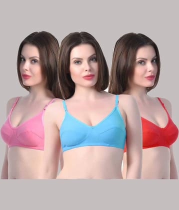 Kiran Enterprises Pack of 3 Cotton Blend Non Padded Women's T-Shirt Bra ( Multicolor )