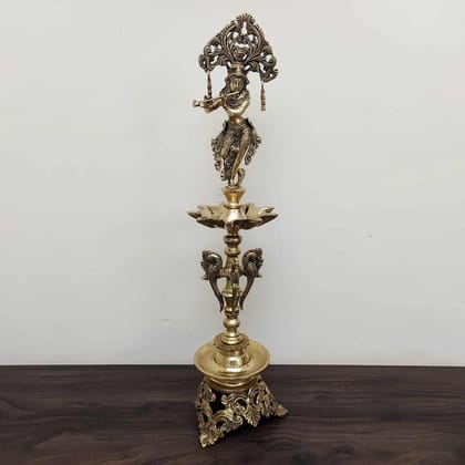 Brass Krishna Lamp - 28 inch Height | Exquisite Brass Lamp with Krishna Design for Divine Illumination Brass Krishna Lamp - 28 inch Height | Exquisite Brass Lamp with Krishna Design for Divine Illumination