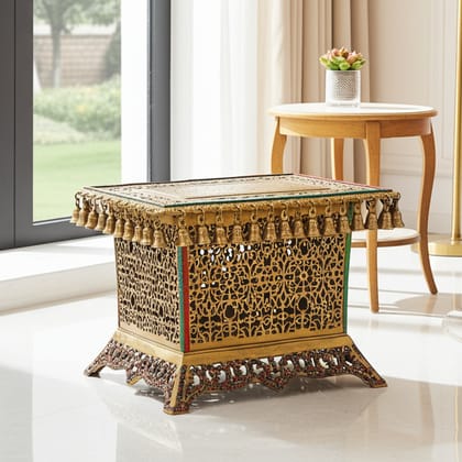 Brass Stool for God Idol - Spiritual Puja Base Stand, Height : 16 Inch (BSMAS502 Y)