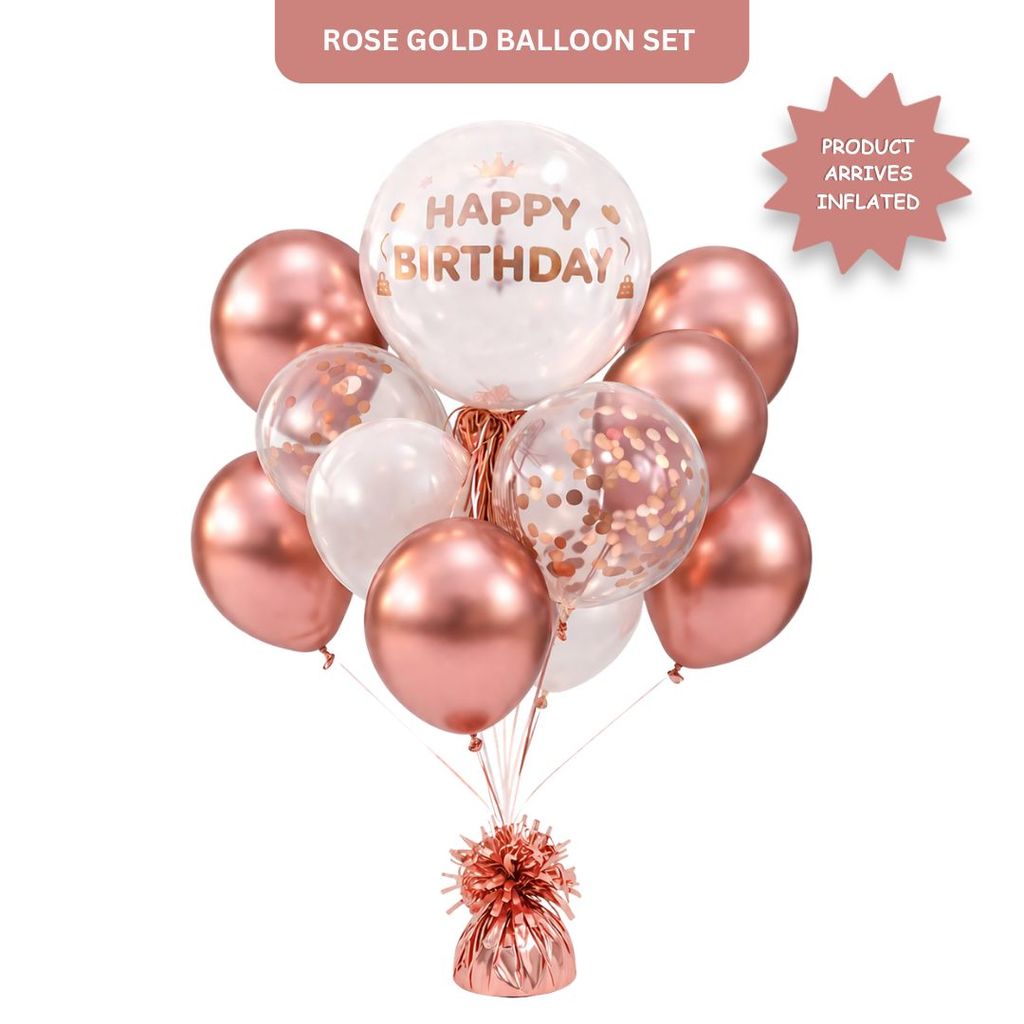 Happy Birthday Rose Gold Balloon Combo Set (22 Pcs) Helium Filled & Delivered Inflated - Party and Festive Needs | Buy online on ZillyBuy