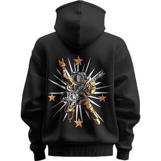 BULL CLOTHING Men's Astronaut Rocker Black Hoodie  Premium 280 GSM Fleece for Softness, Comfort, and Durability (L)