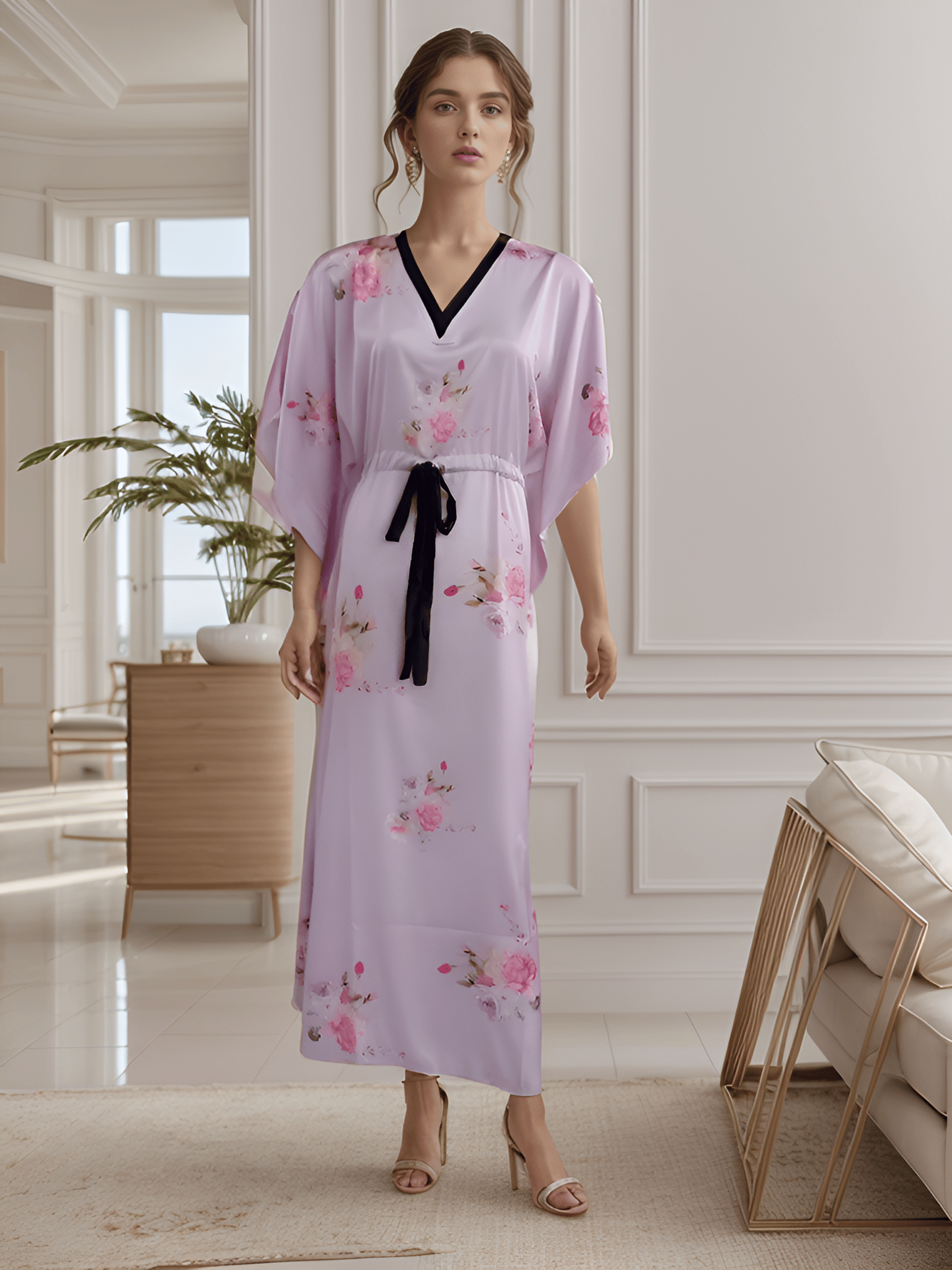 Fablush Women's Kaftan Bridal Nightwear | Luxe Satin | FB506-Pink / M