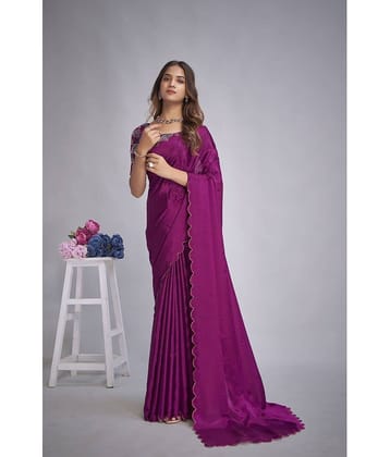 A TO Z CART Chiffon Embellished Saree With Unstitched Blouse Piece ( Wine )