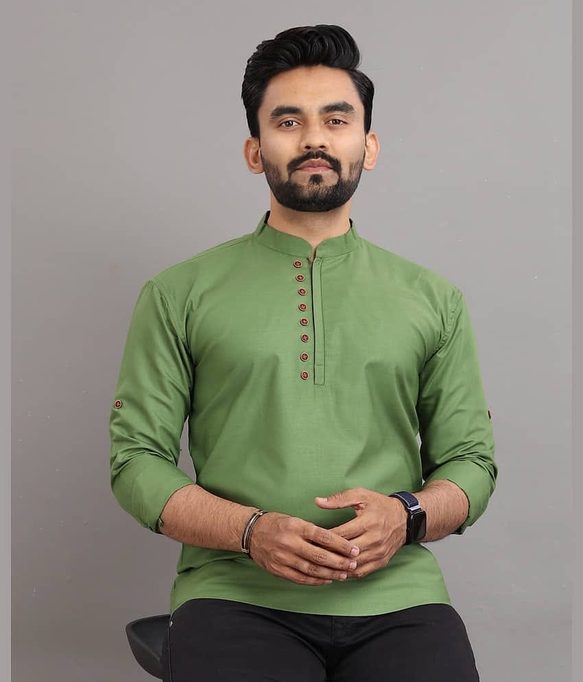 SPOQUE Cotton Plain Regular Kurta For Men ( Green )