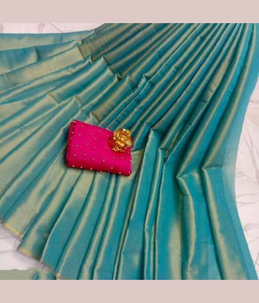 Shree Gullak Silk Art Silk Solid Saree With Stitched Blouse ( Blue )