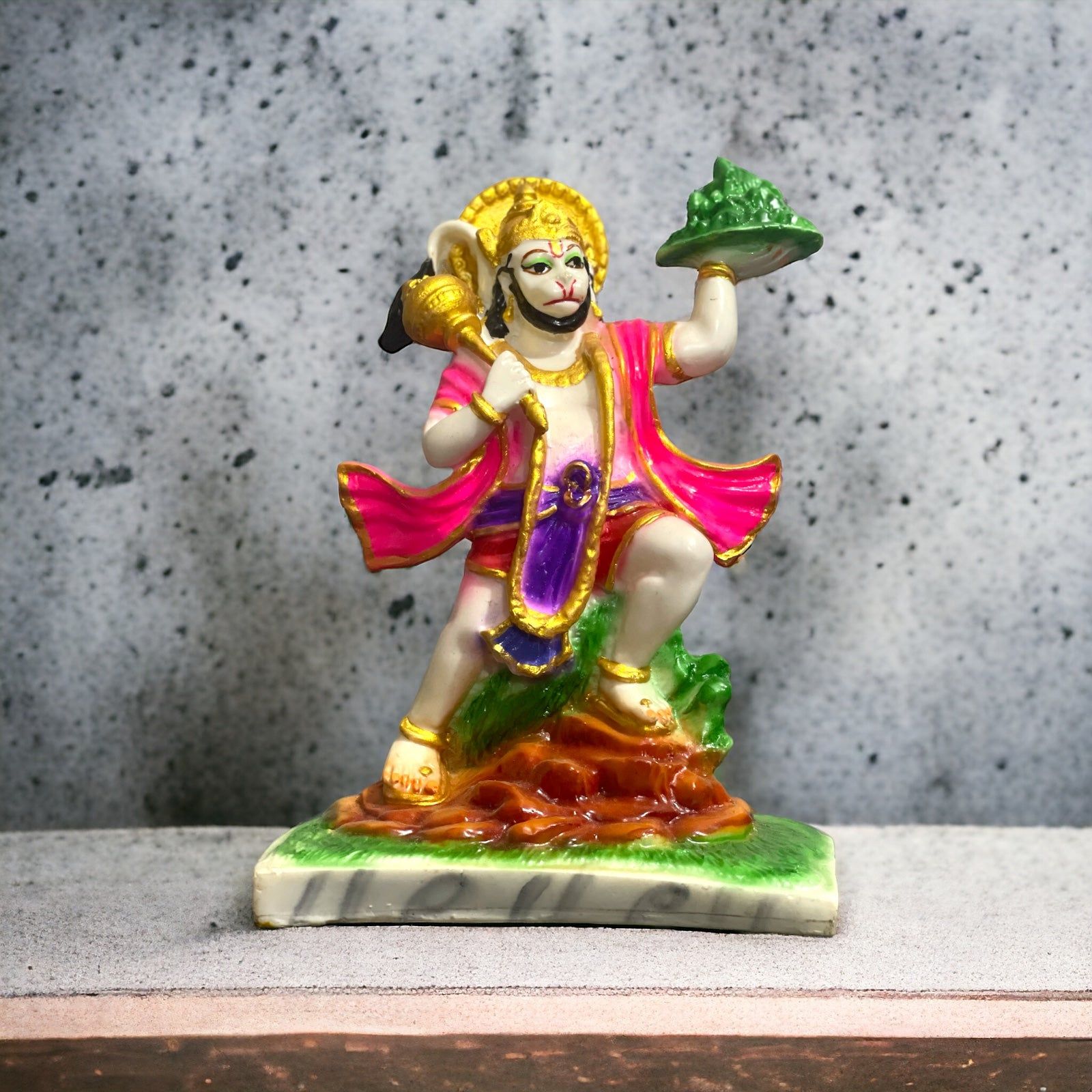 Hanuman With Parvat Marble Idol ,H- 21.5 cm-Composite Marble