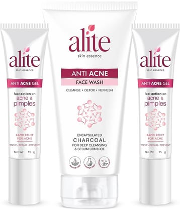 Alite Anti Acne Facewash with Charcoal 70g + (2) Anti Acne Gel 15g Combo Pack