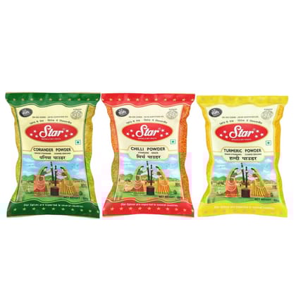 Star Spices Turmeric Powder, Coriander Powder and Red Chilli Powder, 200 - Pack of 3