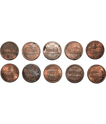 (10 COINS) 1 CENT MIX YEARS UNITED STATES OF AMERICA PACK OF 10
