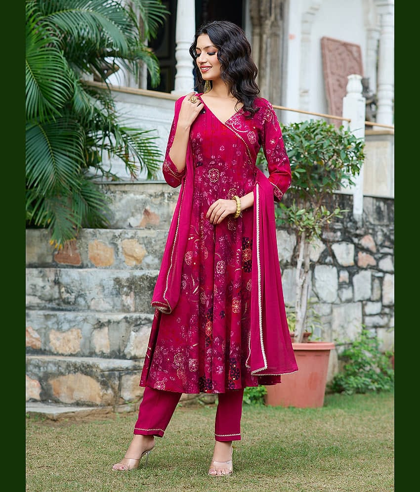 VIBE VISION Silk Blend Printed Kurti With Pants Women's Stitched Salwar Suit - Pink ( Pack of 1 )