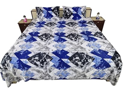 Velvet bedsheet with Two Pillow Covers,Geometric Patchwork, Blue, Black, Grey