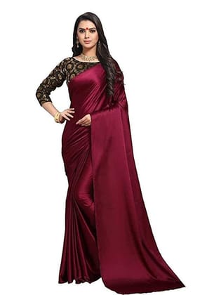 Generic Women's Satin Saree with Blouse (Maroon, 5 - 6 Mtrs)