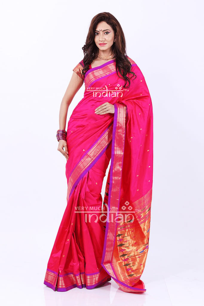 Pure Silk Handloom - Yeola Paithani (Pink and Purple) - Sarees | Buy online on ZillyBuy