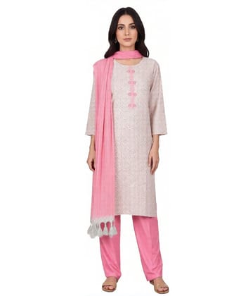 Women's Cotton Kurti Set with Palazzo and Dupatta, Pink and White, 1-Set of 3-Piece