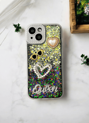 Yellow Glitter Queen Case for iPhone 14
