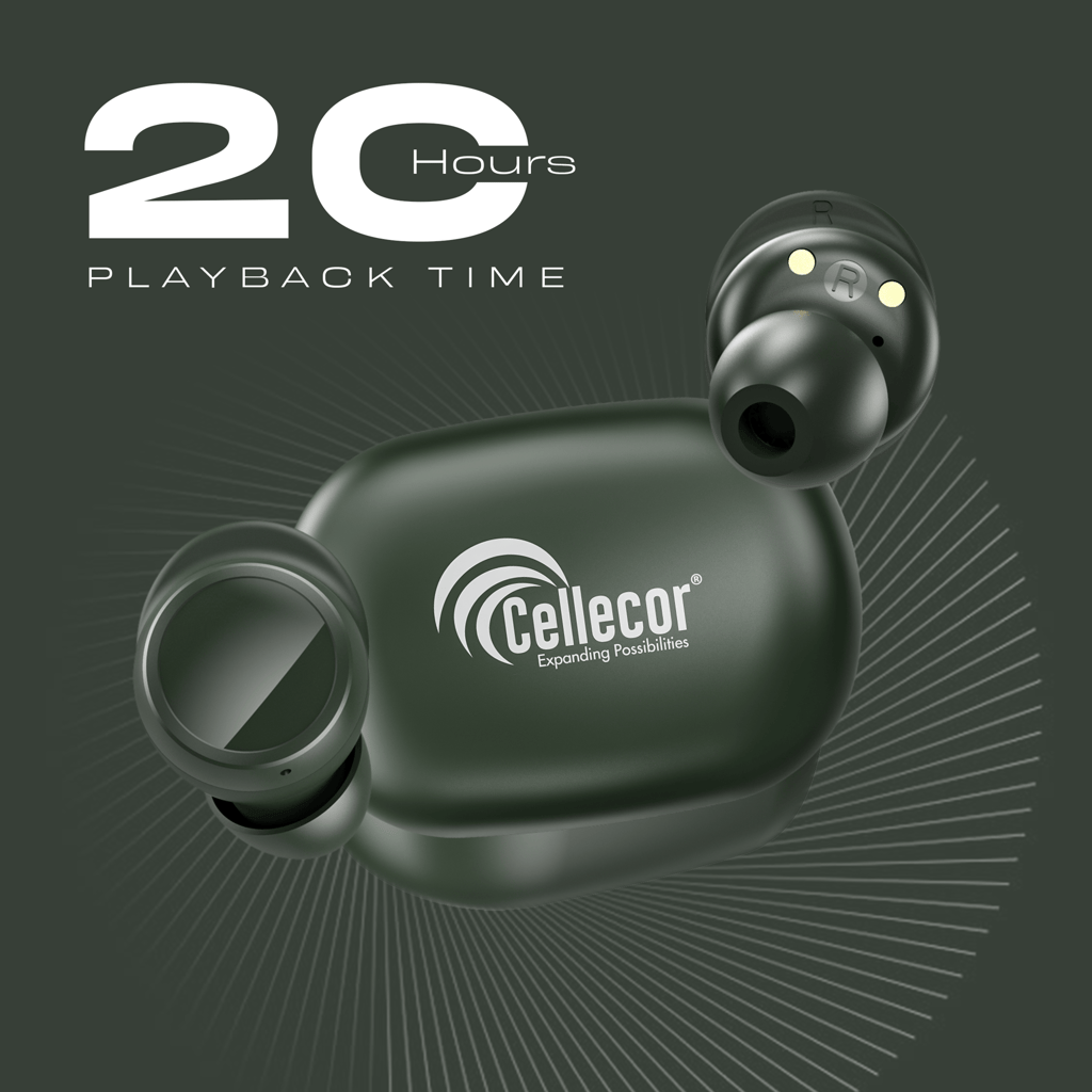 Cellecor BroPods CB04 Waterproof Earbuds With 20 Hours Playtime, Automatic Pairing, ENC Bluetooth - Green