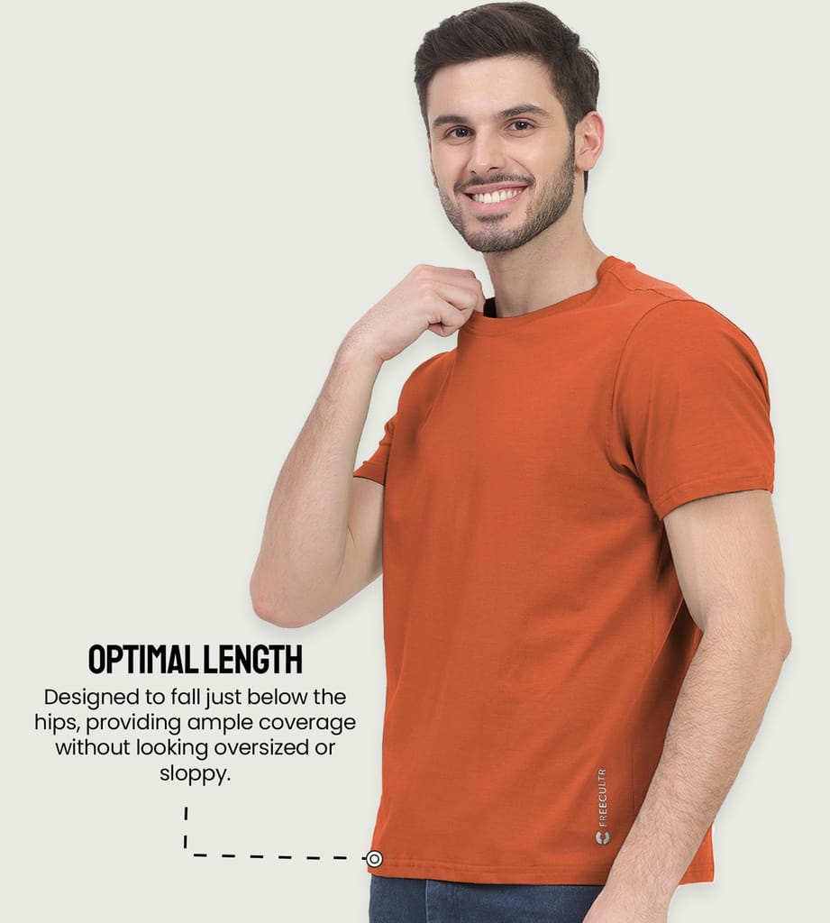 Freecultr Truly Classic Organic Men's Cotton T-Shirt | Solid Round Neck Half Sleeve | Plain Stylish t Shirts | Regular Fit | Casual T Shirt for Man Pack of 1-Rust Orange