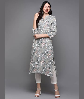 Vaamsi Viscose Printed Straight Women's Kurti - Grey ( Pack of 1 )