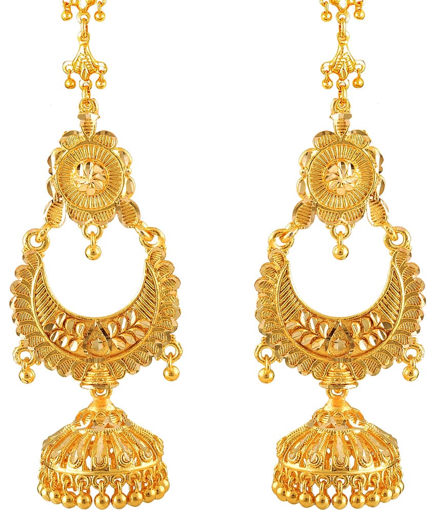 Vighnaharta - Golden Jhumki Earrings ( Pack of 1 )
