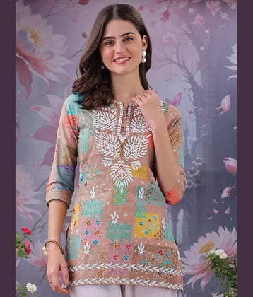 Sitaram Designer Women's Cotton Embroidered Straight Kurti - ( Peach )