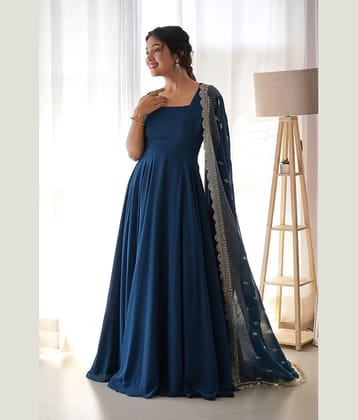 Trijal Fab Blue Anarkali Georgette Women's Stitched Ethnic Gown ( Pack of 1 )