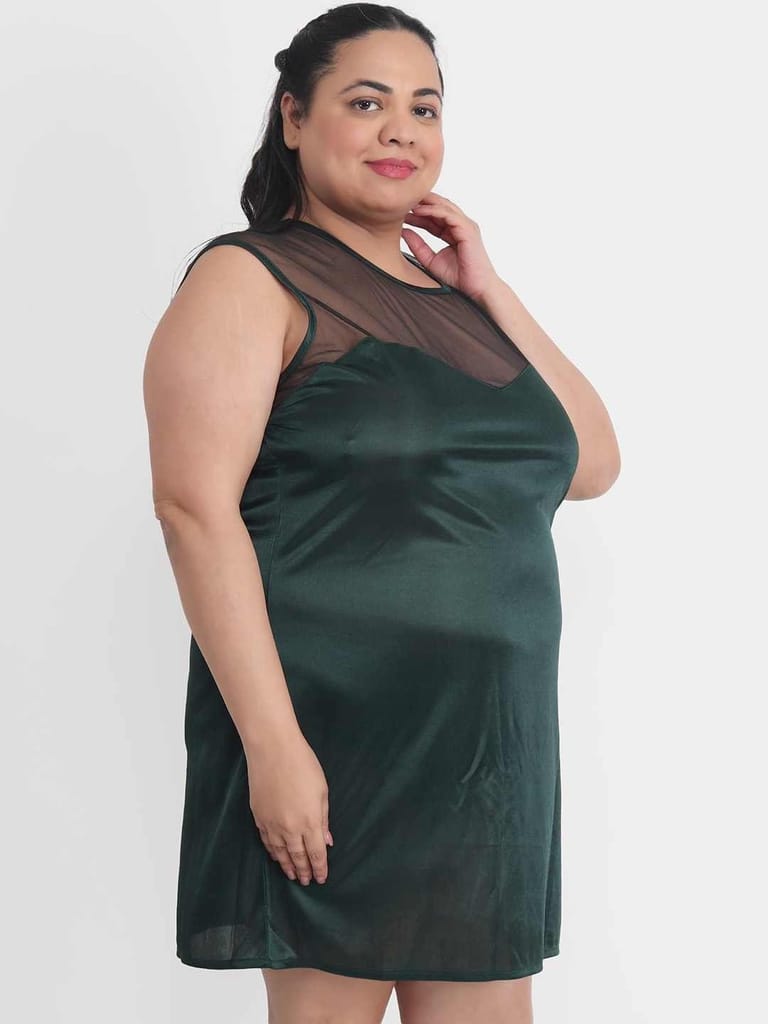 Plus Size Sexy Net & Satin Green Babydoll Bikini Dress for Honeymoon BB31Gb - Nightwear & Loungewear | Buy online on ZillyBuy