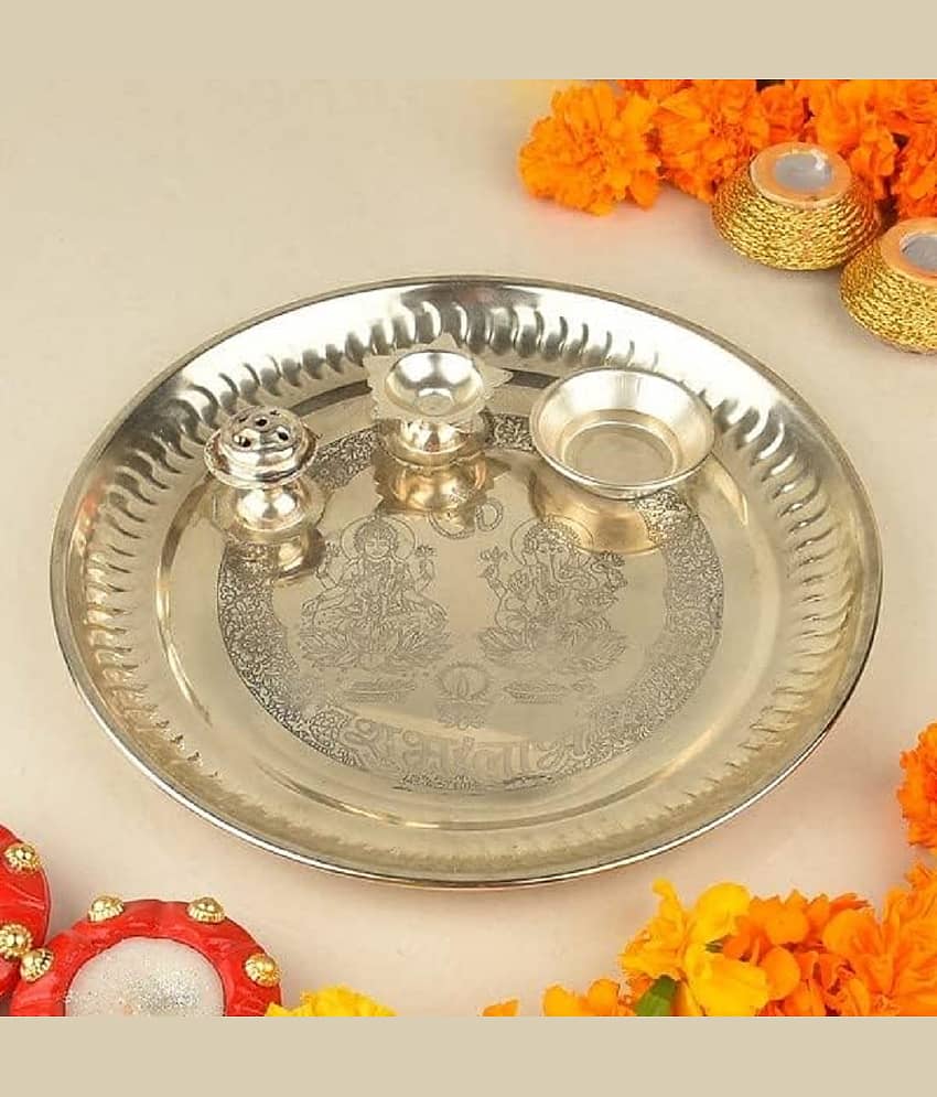 HARSHLOVE Exquisite Stainless Steel 12-inch Pooja Thali Set