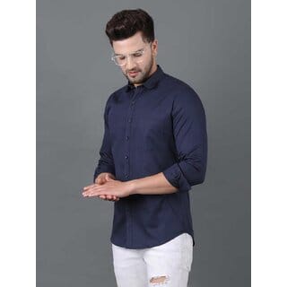 Baleshwar Men Blue Solid Slim Fit Casual Shirt
