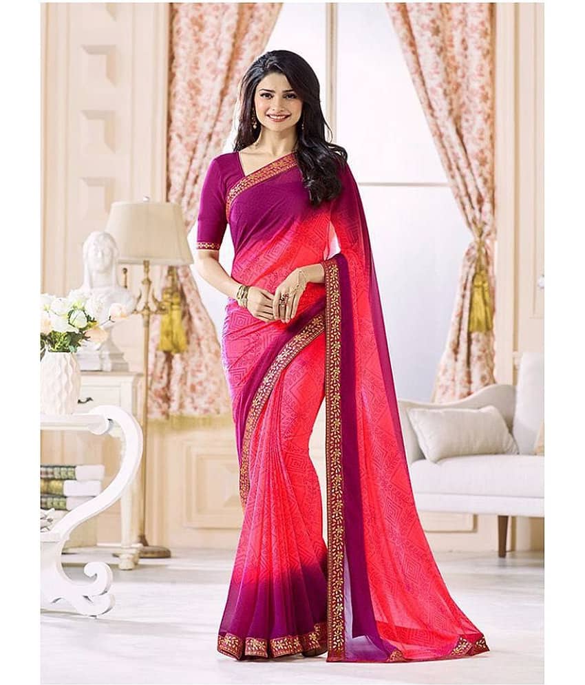 Gazal Fashions Chiffon Printed Saree With Unstitched Blouse Piece ( Multicolor )