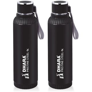 Dhara Stainless Steel Quench 900 Inner Steel and Outer Plastic Water Bottle, 700ml, Black BPAFree Leak Proof(pack 2)