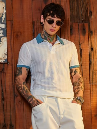 Contrast Texture Polo T-Shirt Contrast Texture Polo T-Shirt